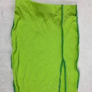NWT Fashion Nova Overlock Seam Lime Neon Green Ribbed Mini Skirt Size XS